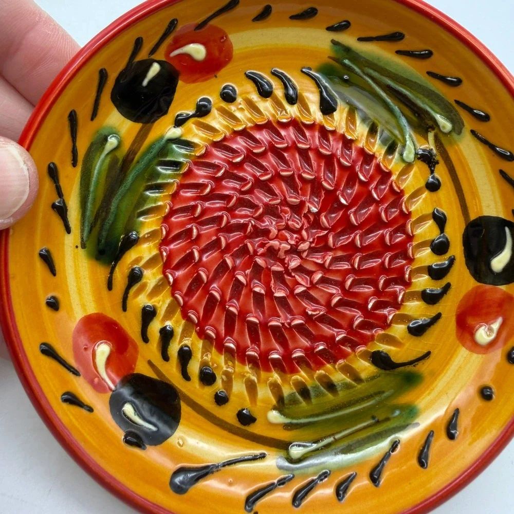 Ceramica Española Ceramic Garlic Grater Plate Hand Painted Made in Spain Yellow